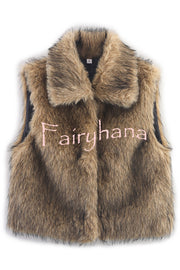 Stylish Collared Sleeveless Short Faux Fur Vest