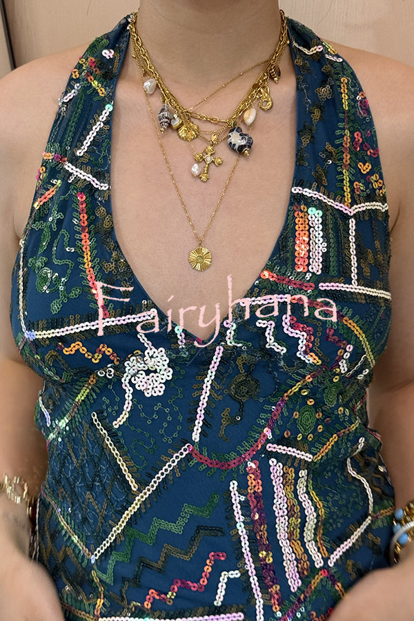 Fashion Sequined Casual V-neck Backless Slim Vest