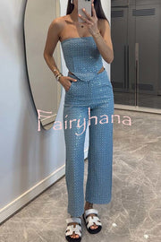 Fashionable Look Denim Sequin Textured Tube Top