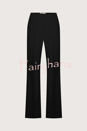 Solid Color Off-the-shoulder Single-breasted Top and Casual Pocket Straight-leg Pants Set