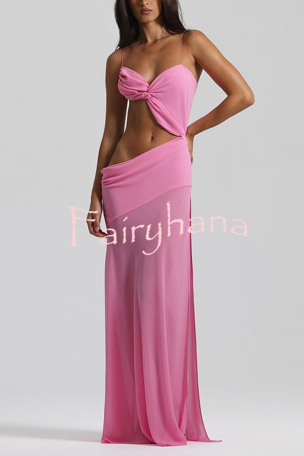 Sexy Halter Waist-baring Backless Lace-up High-slit Maxi Dress