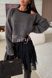 Upper East Chic Knit Wide Neck Long Sleeve Relaxed Sweater