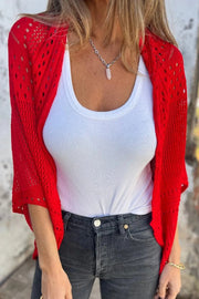 Fashion Hollow Knitted Half Sleeve Loose Cardigan