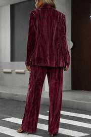 Solid Color Velvet Loose Long-sleeved Top and Elastic Waist Pocket Casual Straight-leg Pants Set