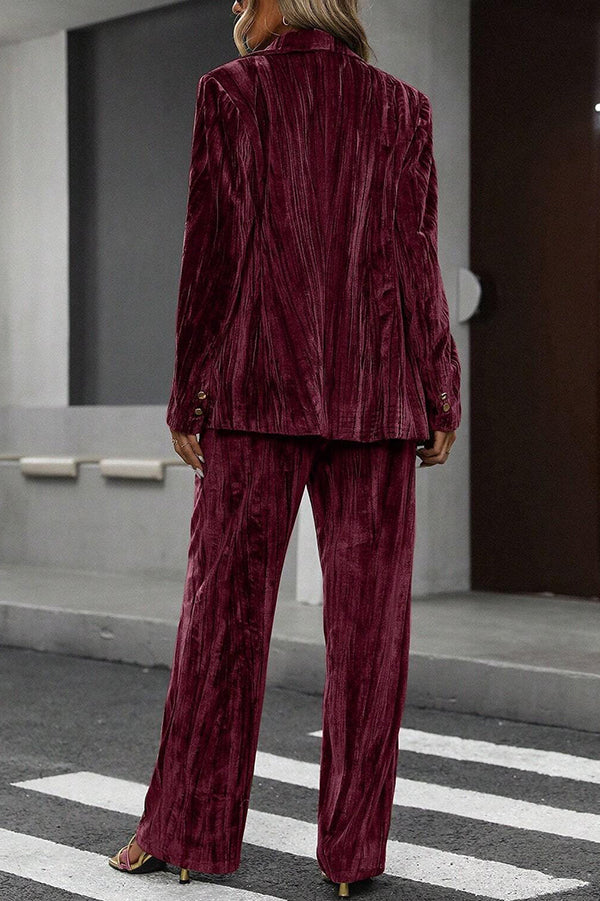 Solid Color Velvet Loose Long-sleeved Top and Elastic Waist Pocket Casual Straight-leg Pants Set