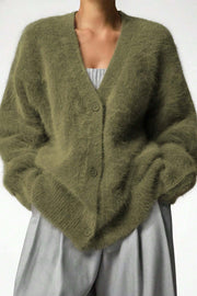 Solid Color Loose V-neck Long-sleeved Lazy Knitted Cardigan