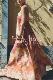 Shelia Ethnic Floral Print Off Shoulder A-line Maxi Dress