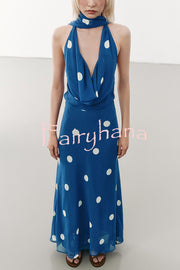 Fashion Polka Dot Print Sexy Halter Neck Backless Maxi Dress