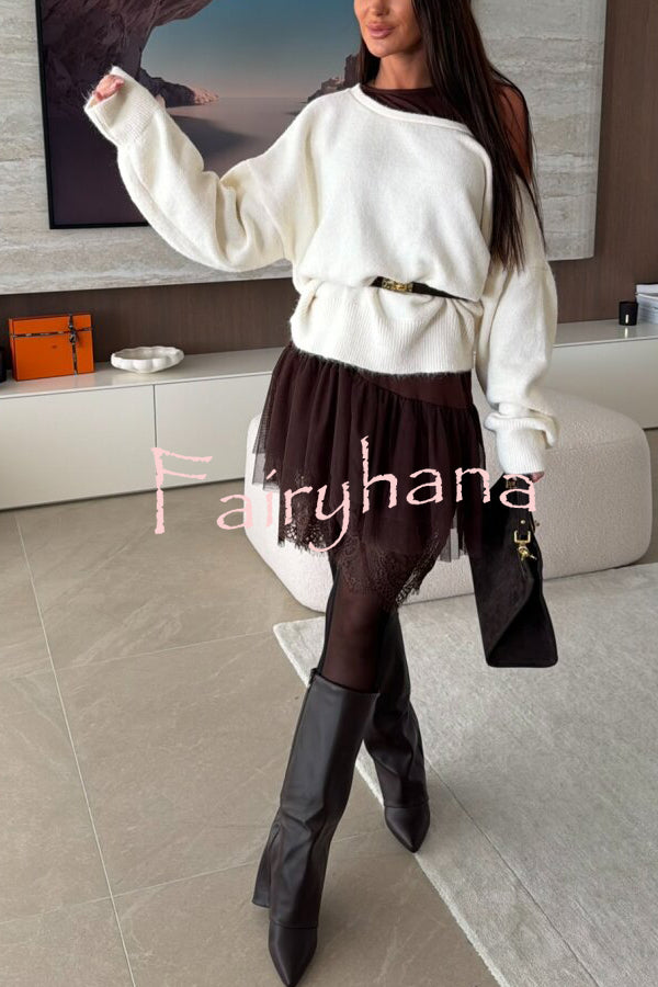 Upper East Chic Knit Wide Neck Long Sleeve Relaxed Sweater