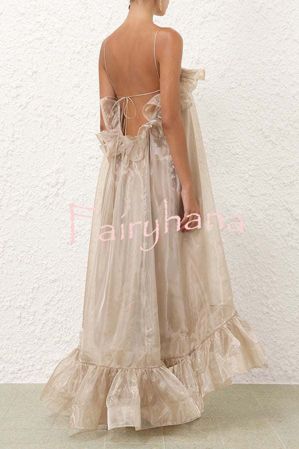 By The Sea Organza Ruffle High Low Hem Slip A-line Maxi Dress