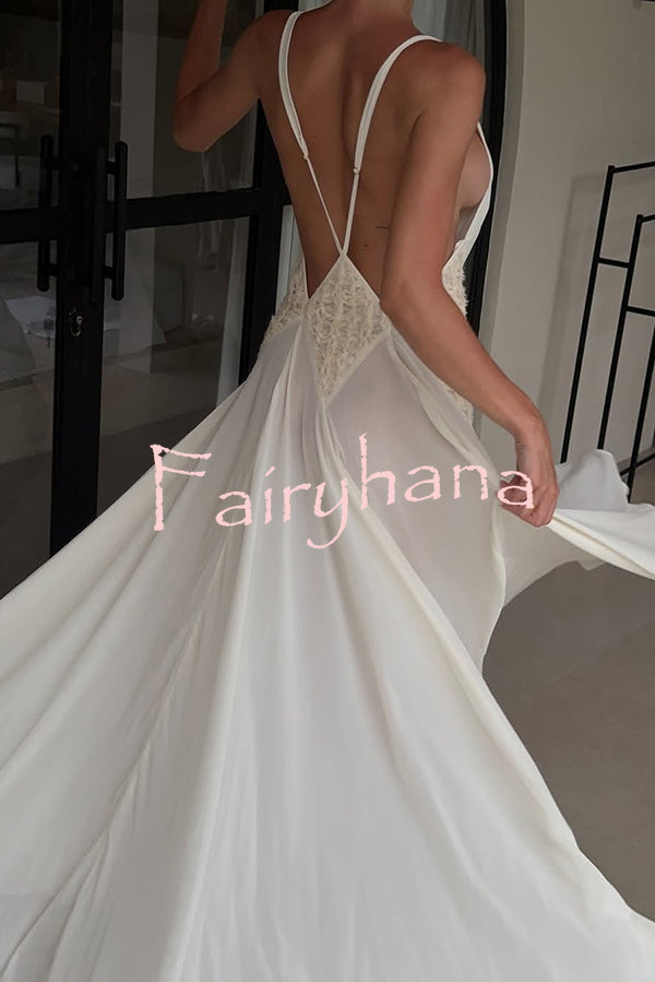 Venus By The Sea Tulle Lace Patchwork Backless Flowy Maxi Dress