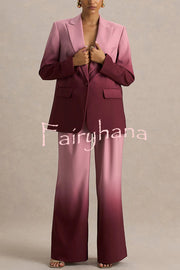 Enya Ombre Print Single Button Long Sleeve Lapel Loose Blazer