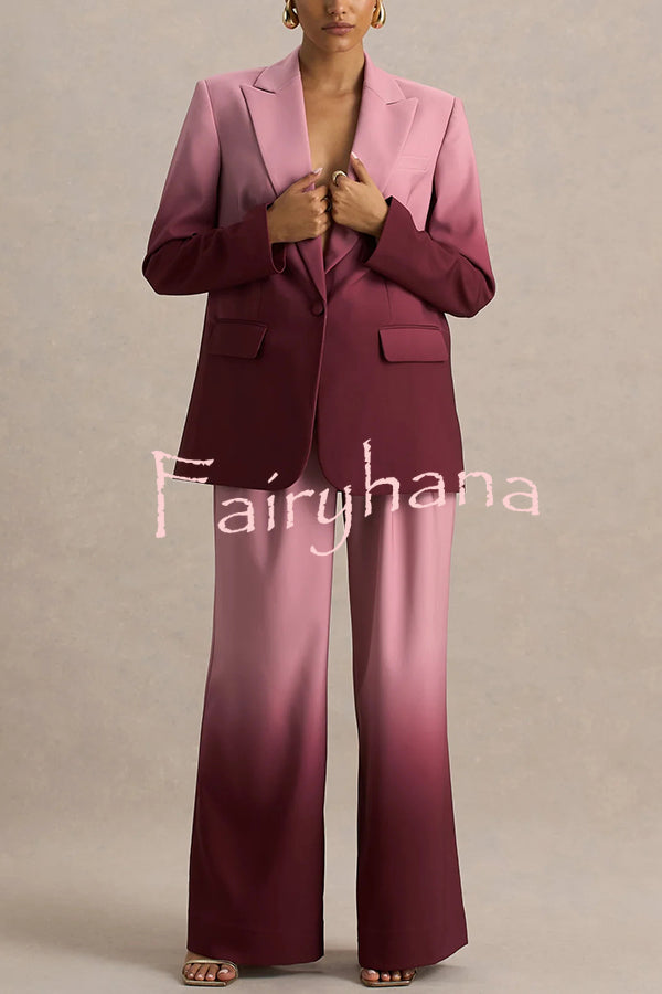 Enya Ombre Print Single Button Long Sleeve Lapel Loose Blazer