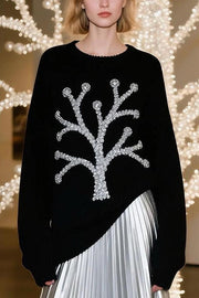 Silver Christmas Tree Loose Long-Sleeved Knit Sweater
