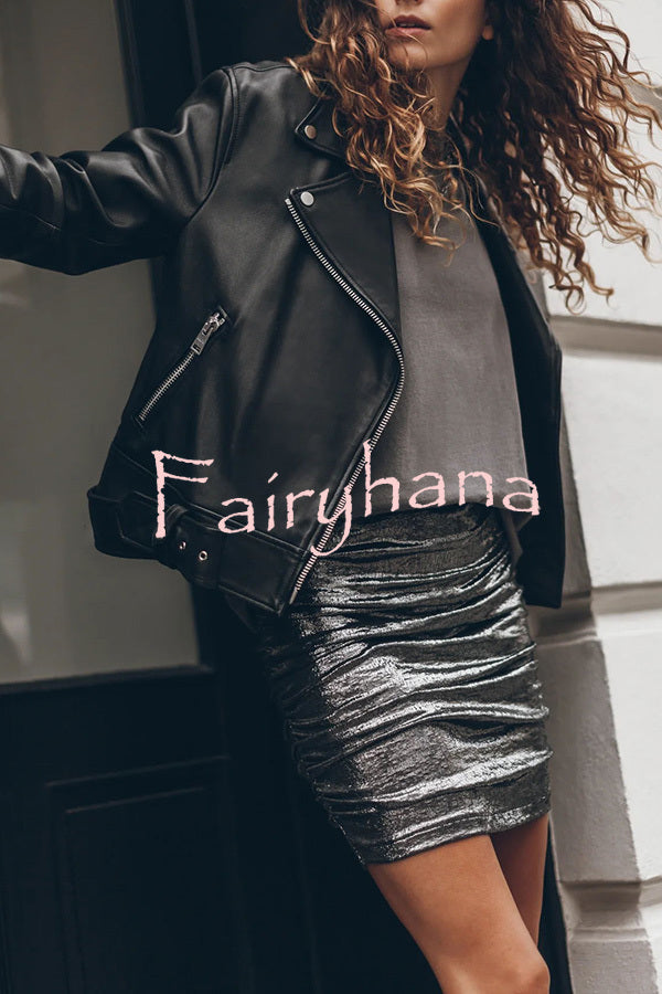 The Perfect Match Glitter Fabric Ruched Elastic Waist Mini Skirt