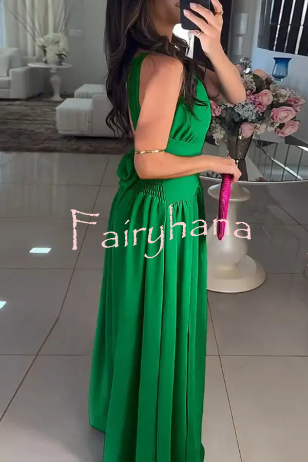 Solid Color Sexy Cross Tie Backless Maxi Dress