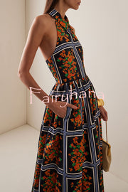 Floral Print Sexy Halter Neck Maxi Dress