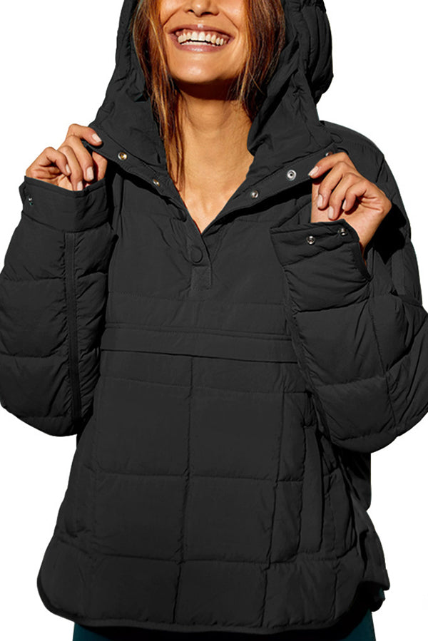 Solid Color Hooded Long-sleeved Loose Pocket Padded Top