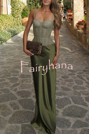 In A Fairytale Lace Satin Mid Rise Drape Maxi Skirt