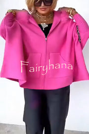 Warm Call Knit Long Sleeve Zipper Plush Hooded Pocket Loose Cardigan