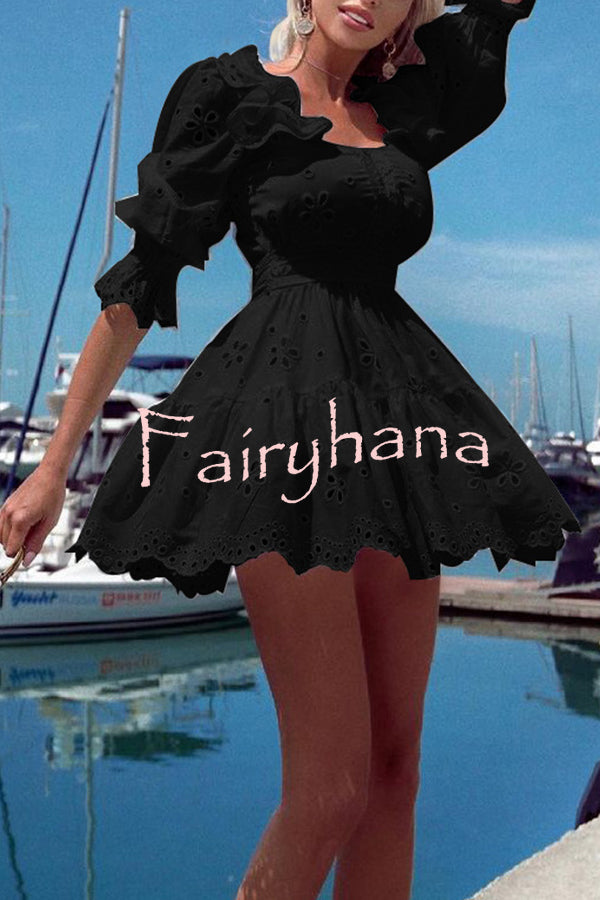 Temperament Commuting Bell Sleeves Hollow High Waist Mini Dress