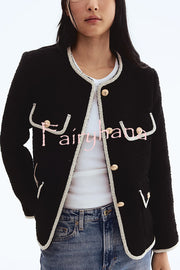 Fashionable Contrast Color Long Sleeve Button-decorated Casual Jacket