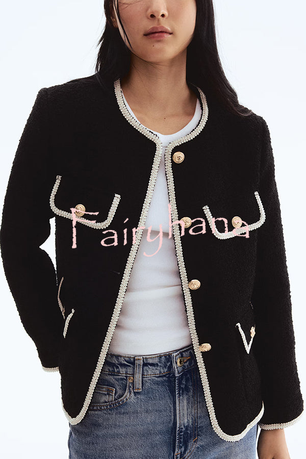 Fashionable Contrast Color Long Sleeve Button-decorated Casual Jacket