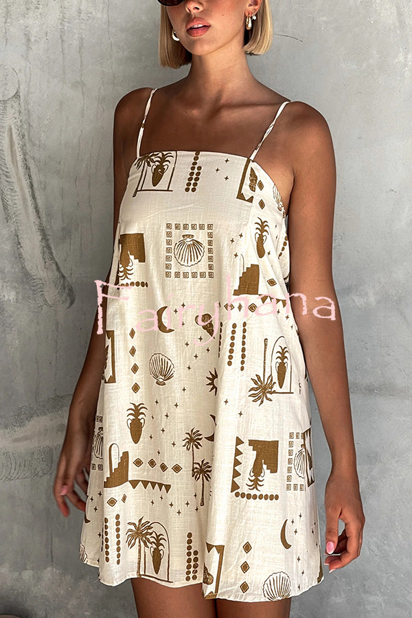 Fashionable Graffiti Printed Halter Backless Loose Mini Dress