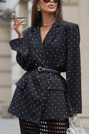 Fashionable Polka Dot Print Lapel Long-sleeved Loose Blazer