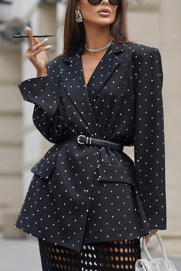 Fashionable Polka Dot Print Lapel Long-sleeved Loose Blazer