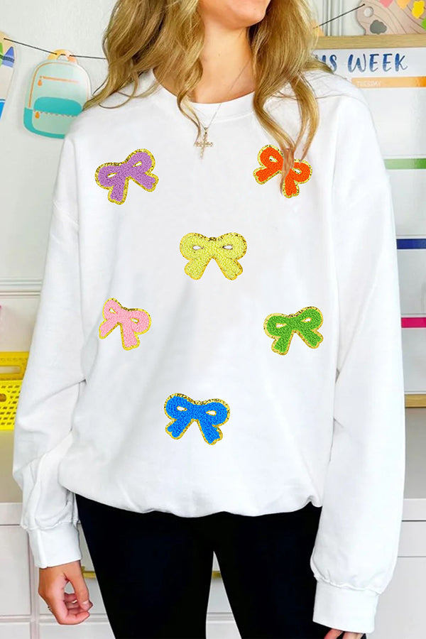 Christmas Sequined Multi-colored Bow Crew Neck Long-sleeved Loose Sweatshirt
