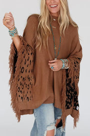 Fashionable Round Neck Tassel Loose Knitted Sweater