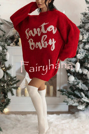 Santa Baby Loose-fitting Long-sleeved Mid-length Knit Sweater