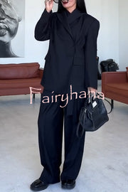 Urban Charm Shoulder Pads Asymmetrical Back Button Lapel Oversized Blazer