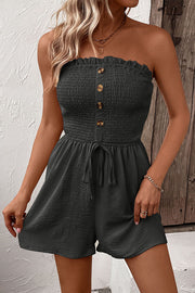 Solid Color Tube Top Button Pleated Casual Rompers