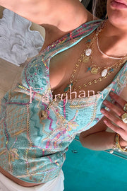 Fashion Sequined Casual V-neck Backless Slim Vest