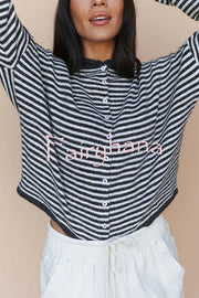 Fashionable Contrast Striped Casual Long-sleeved Knitted Cardigan