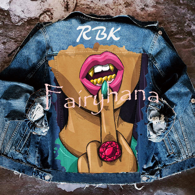 Halloween Print Long Sleeve Denim Jacket