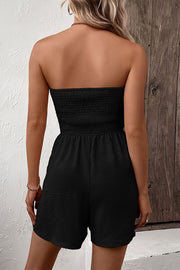 Solid Color Tube Top Button Pleated Casual Rompers