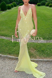 Perfect Night Sequin Embroidery Backless Drape Tulle Hem Slip Maxi Dress