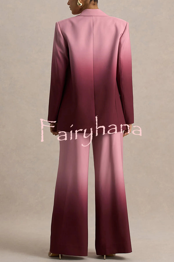 Enya Ombre Print Elastic Waist Pocketed Wide Leg Pants