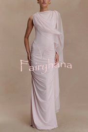 Fashionable Mesh Shawl Sleeveless Slim Fit Pleated Maxi Dress