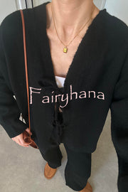 Solid Color V-neck Tie Long-sleeved Loose Knit Cardigan and Elastic Waist Casual Straight Leg Pants Set