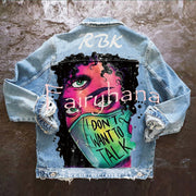 Halloween Print Long Sleeve Denim Jacket
