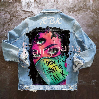 Halloween Print Long Sleeve Denim Jacket
