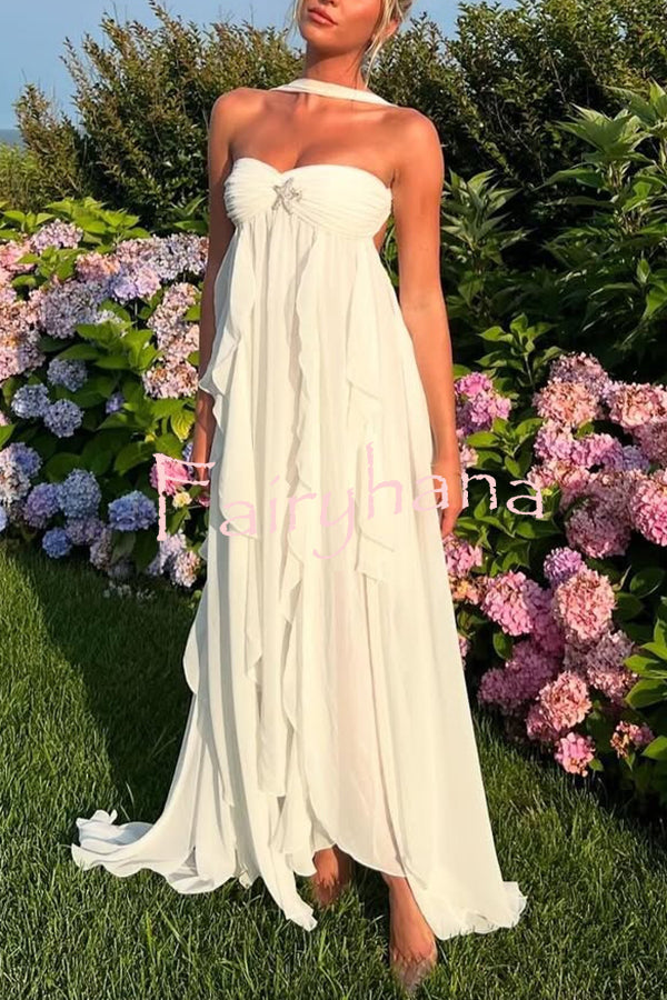 Resort Style Romantic Ruffles Open Back Stars Decorated Beach Maxi Dress