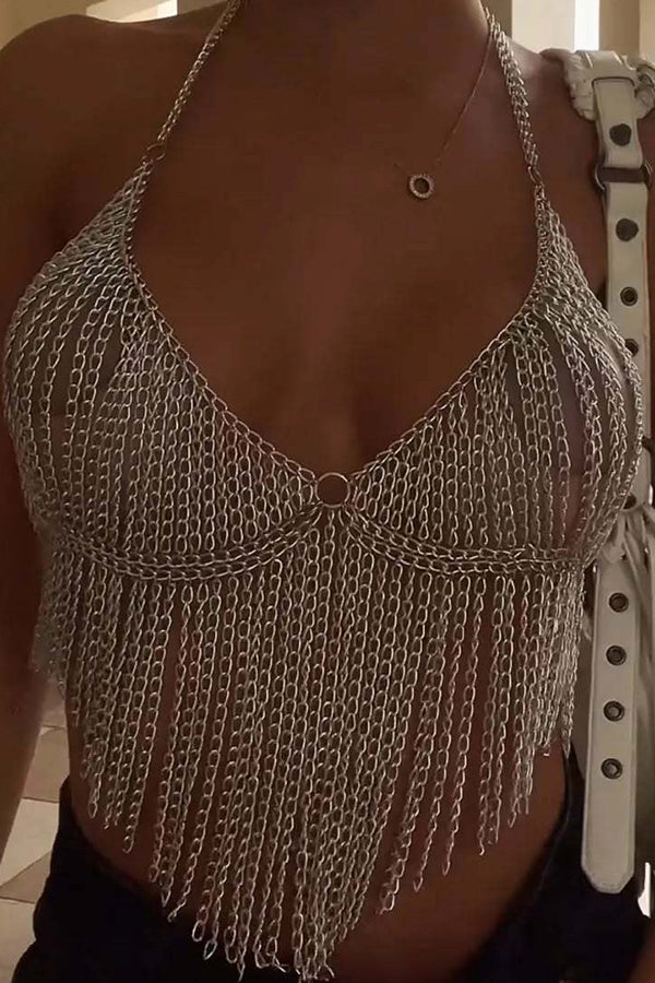 Tassel Vest Top Chain Bra Chest Chain
