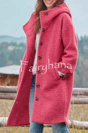 Casual Solid Color Hooded Single Breasted Wool Coat
