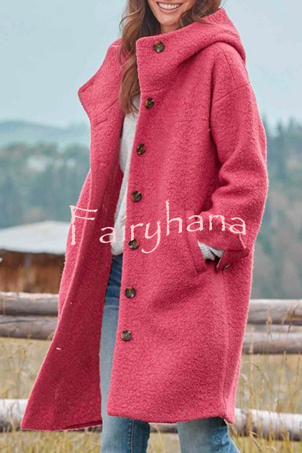 Casual Solid Color Hooded Single Breasted Wool Coat