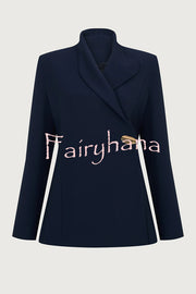 Exquisite and Fashionable Stand Lapel Neck Metal Button Long Sleeve Blazer